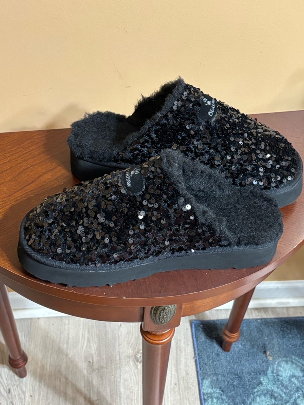BearPaw Black Sequin Cozy Slide Slippers - Picture 4 of 10